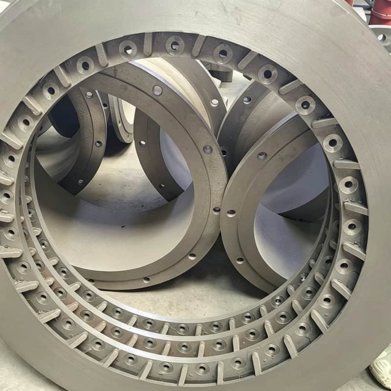 Large cast metal flange workpiece, custom casting components for heavy industrial equipment